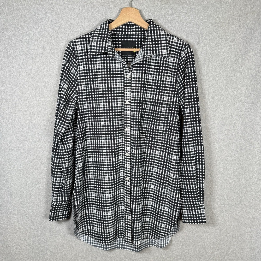 Lysse Button Up Womens Small Check Print NWT Black White Stretch Shirt